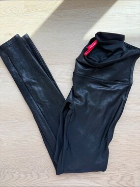 SPANX Black Shimmery Faux-Leather High-Waist Leggings